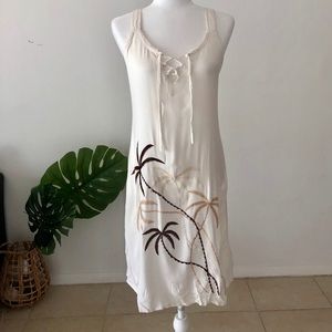 Raya Sun Linen Palm Trees Boho Dress Size Small